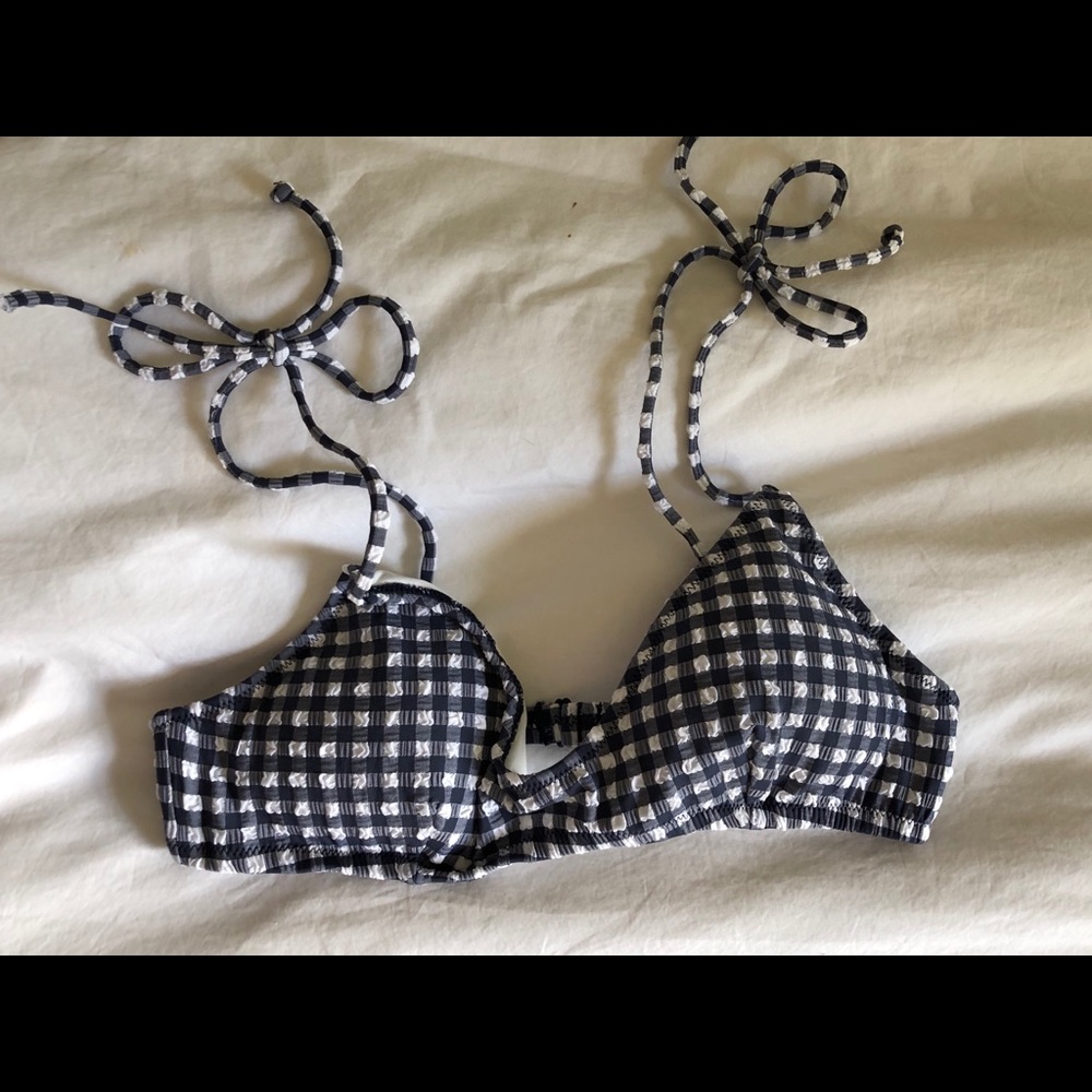 J. Crew Navy Gingham French Tie Bikini Top